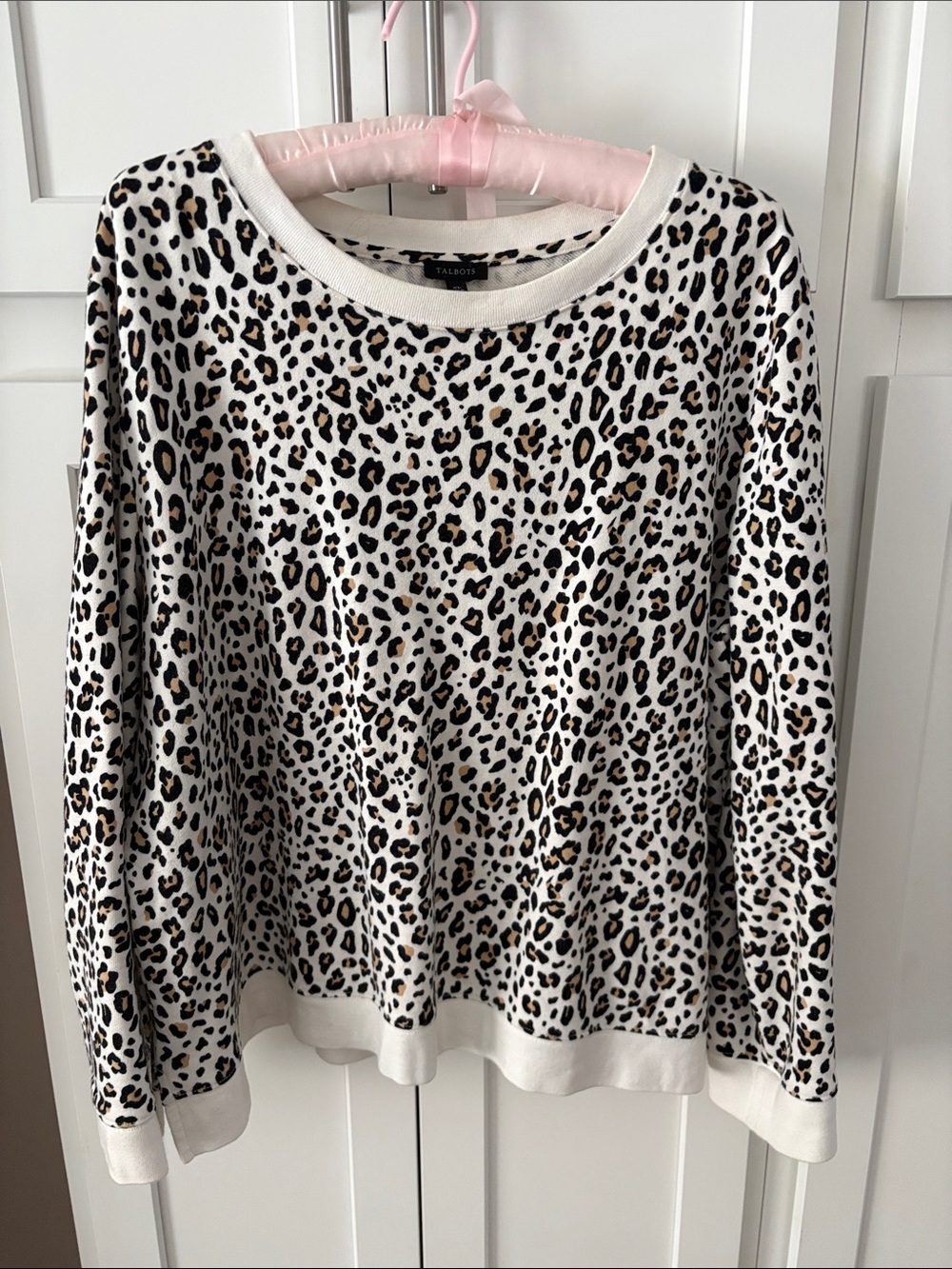 Talbots Cream Leopard Print Crewneck Top